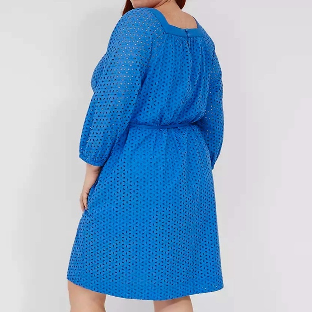 NWT Lane Bryant Square Neck Eyelet Dress Blue Size 18 Retail $110.00 - Picture 2 of 15